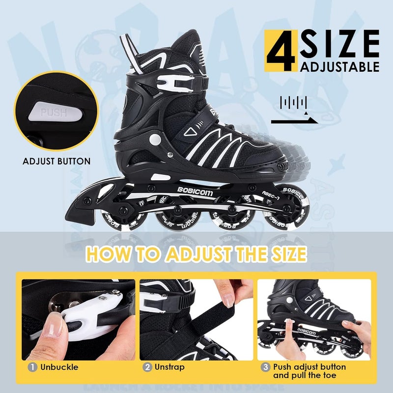 BOBICOM Adjustable Inline Skates with Full Light Up Wheels,Outdoor Illuminating Roller Skates for Kids and Adults, Girls and Boys, Men and Women - Image 2